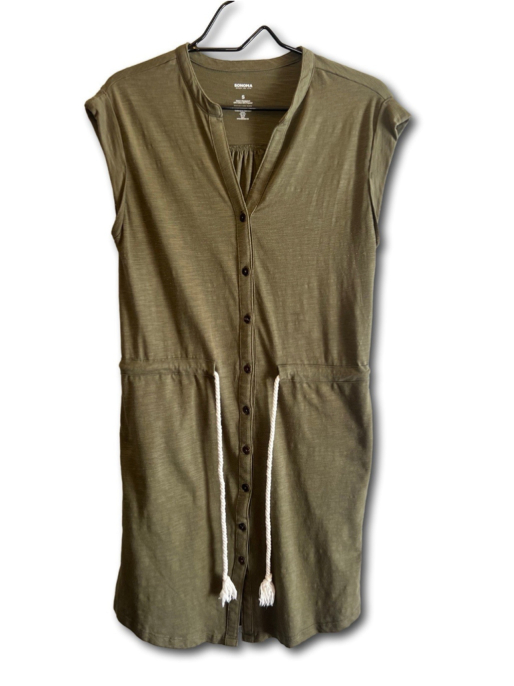 Sonoma Goods For Life Short Sleeve Tie Waist Knit Dress Olive Women’s Size S